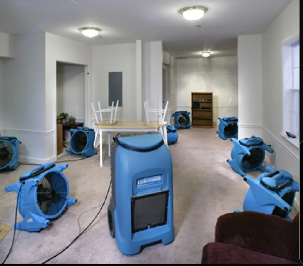 Air movers and dehumidifier setup for Water Damage Restoration in Asheboro